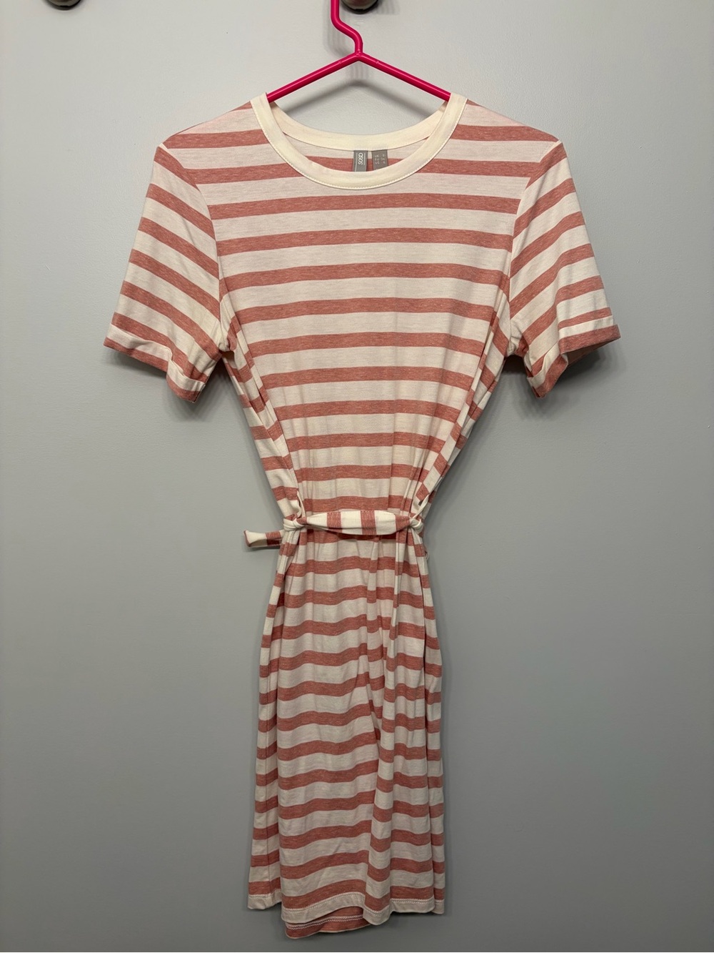 ASOS Striped Tie-Waist Mini Dress in Cream and Dusty Rose